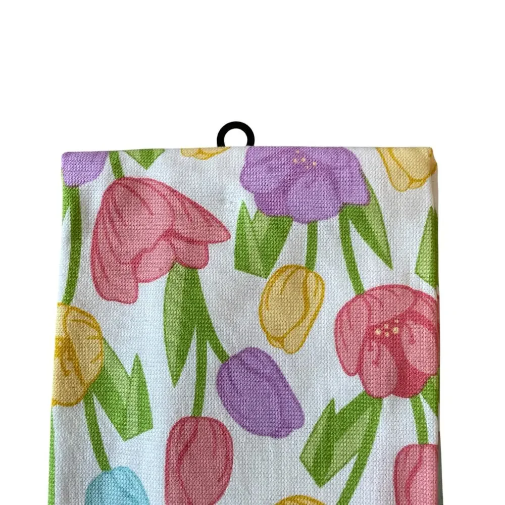 T-Fal Floral Cotton Kitchen Towels 18x28 Pop of Color Spring Tulips Set of 2 NEW